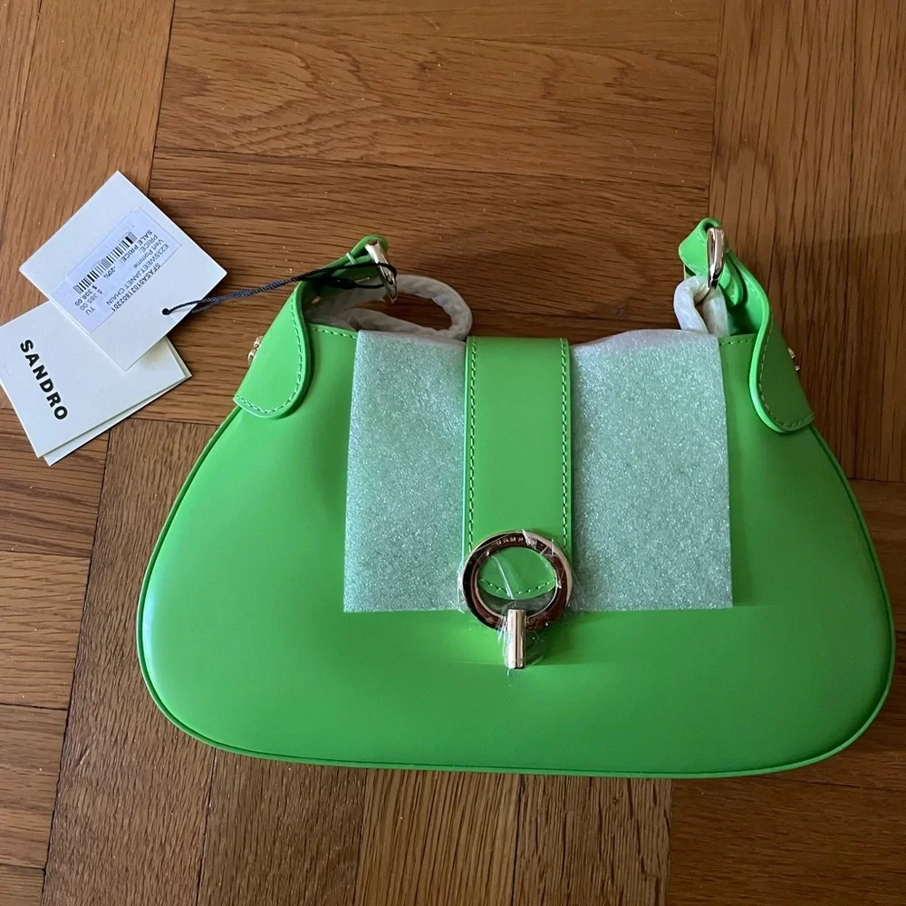 Sandro Sweet Janet Chain Shoulder Bag Vert Pomme Green Apple Small Purse NWT - Picture 6 of 7